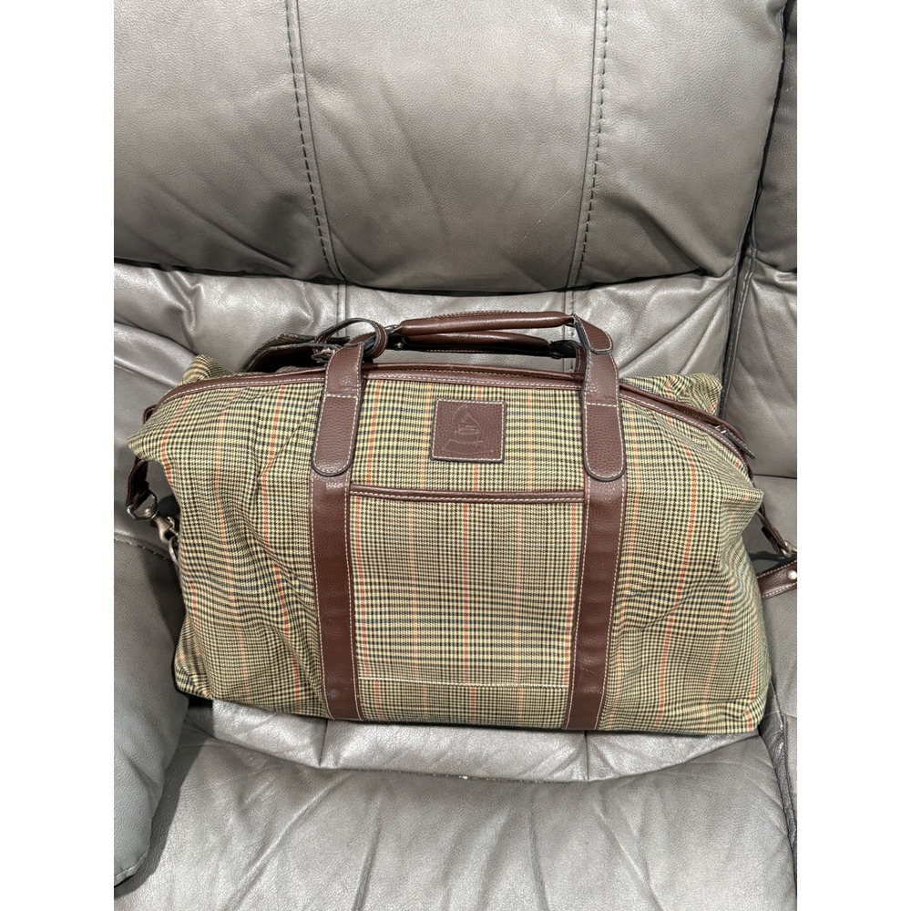 Barrington Plaid Grammy Awards Duffel Bag Brown Leather Trim Travel Weekender